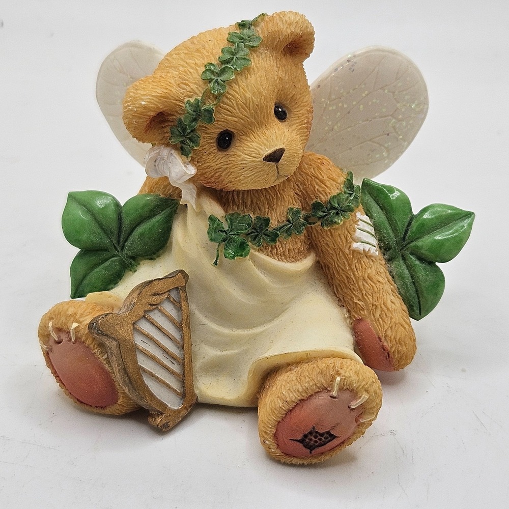 Vintage Priscilla Hillman Erin Irish Fairy Bear 1997 Enesco Clover Harp Resin